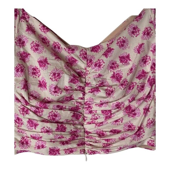 Zara Shirt Women Small Ivory Pink Floral Corset Bustier Long Sleeve Blouse Boho - Picture 6 of 9